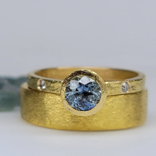 Sold* Modern Sky Blue Montana Sapphire Diamonds 18K Yellow Gold Bezel Ring