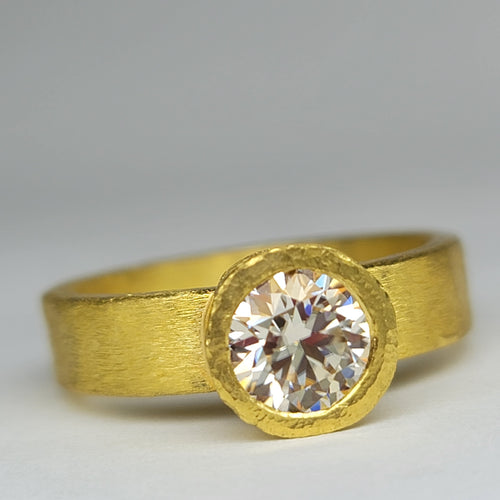 Sold* 1ct Diamond in Heavy 22K Montana Gold Bezel Ring