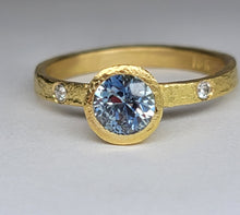 Load image into Gallery viewer, Sold* Modern Sky Blue Montana Sapphire Diamonds 18K Yellow Gold Bezel Ring