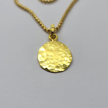 Load image into Gallery viewer, Sold* 22K Montana Gold Handhammerred Disk Pendant with 16&quot; Round Box Chain