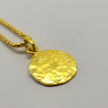 Load image into Gallery viewer, Sold* 22K Montana Gold Handhammerred Disk Pendant with 16&quot; Round Box Chain
