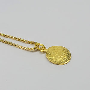 Sold* 22K Montana Gold Handhammerred Disk Pendant with 16" Round Box Chain