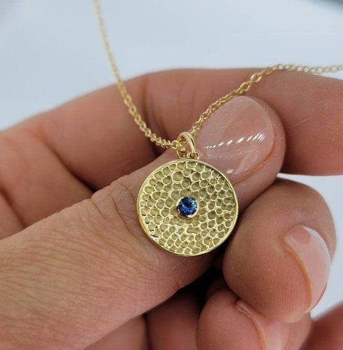 Top Blue Montana Sapphire Pendant Honeycomb Necklace 14K Yellow Gold w/ 16